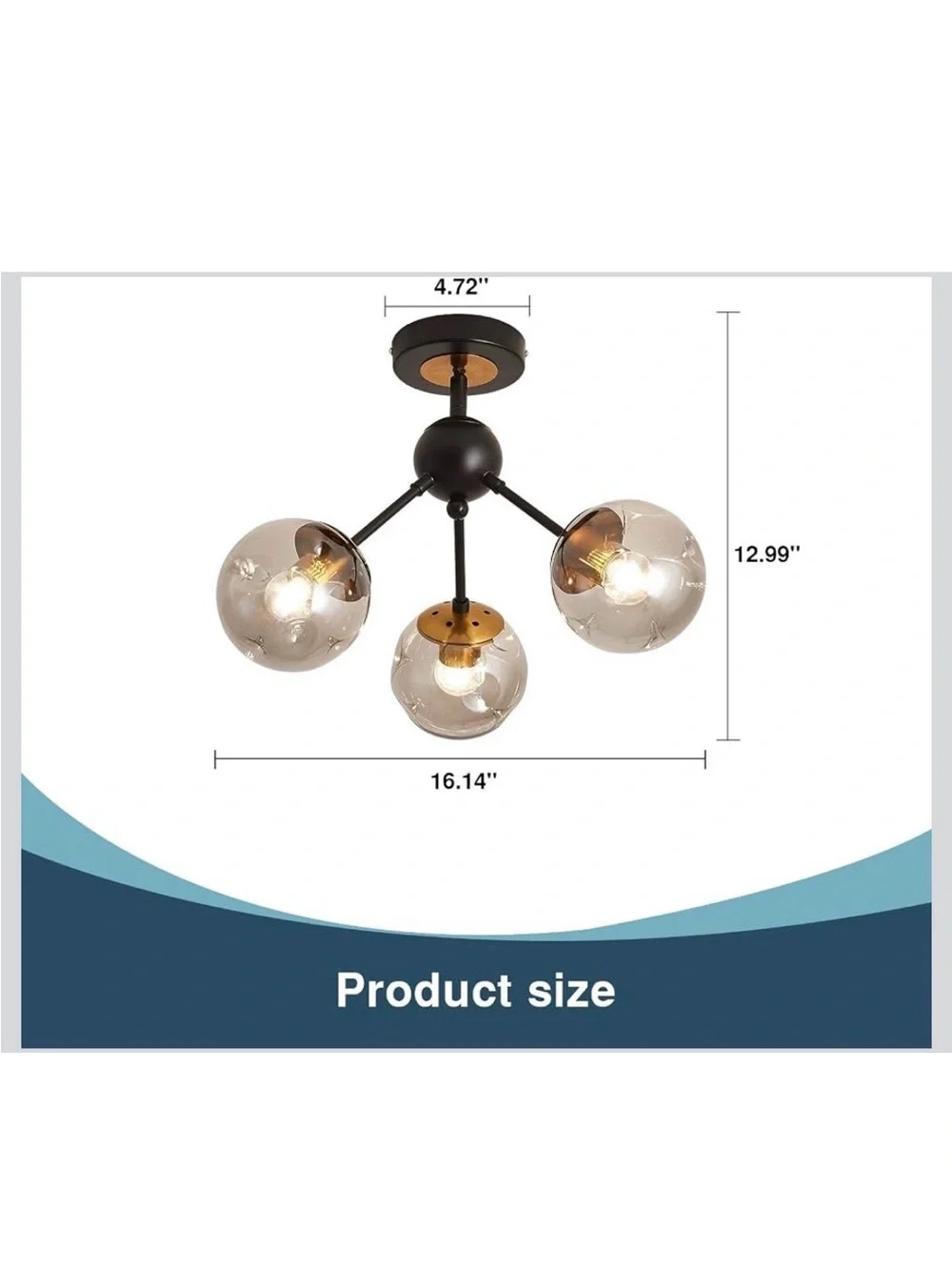 Vintage 3-Light Chandelier - Semi Flush Mount Ceiling Fixture - New in Box